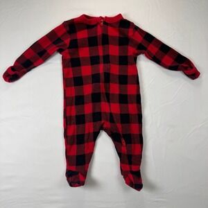 Old Navy Buffalo Plaid‎ Fleece Footed Pajamas 0-3M Red Black One Piece